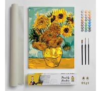 DonElton Paint by Numbers for Adults Inspired by Vincent van Gogh - 40 x 50 cm Painting Sets with Brushes, Acrylic Paints and Linen Canvas, Without Frame - Creative Gift (Sunflowers)