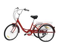 Donened 24 Inch Tricycle for Adults, 3 Wheels Bicycle 6-Speed City Bikes with Shopping Basket and Mudguard Seniors Tricycle Bicycles (Red)