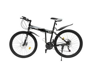 Donened - 26 Inch Mountainbike, Folding Bike, 21 Speed Folding Bicycle for Adults, Seat Height Adjustable, Carbon Steel Bike with Mudguard, Mountain Bike for Roads, Mountains (Black+Silver)