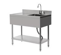 Donened Freestanding Stainless Steel Sink, 100 x 60 x 80 cm Kitchen Sink with Adjustable Feet, Workbench for Catering, 1 Bowl