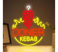 Doner Kebab Neon Sign Colorful Shawarma LED Light Up Grill Bar BBQ Bar Kebab Restaurant Wall Decor For Middle Eastern Food Store Bistro Meat Fast Food Sign