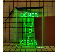 Doner Kebab neon sign for wall decor, USB powered dimmable LED neon lights for kebab shop fast food restaurants party,Green,30x20cm
