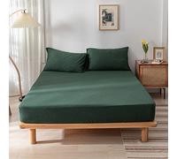 DONEUS Jersey Knit Cotton Fitted Sheet 3 Piece - Ultra Soft, Wrinkle Free and Breathable, 15 Inches Deep Pocket Elastic Sheets with 2 Pillowcases, Solid Forest Green King