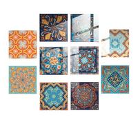 DONFAMDS 10pcs Retro Tile Stickers with Mandala Pattern, PVC Self Adhesive Wall Decals for Bathroom and Kitchen, Easy to Install Vintage Style Tiles for Home Decoration