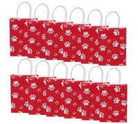 DONFAMDS 12pcs Red Paper Dog Paw Mini Bags with Handles, High Durability and Convenient for Wrapping Candies, for Party and Other Occasions