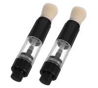DONFAMDS 2 Pcs Portable Pressed Powder Brush with Nylon Bristles and Plastic Container, Refillable Travel Makeup Brush for Beginners and On-the-go Setting Powder Application