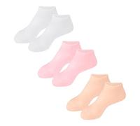 DONFAMDS 3 Pairs Moisturizing Gel Boat Socks for Women Elastic Invisible Foot Covers with Breathable Soft Material Cracking Skin Friendly Ankle Socks in White Nude Pink S