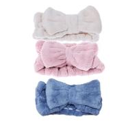 DONFAMDS 3pcs Elastic Bowknot Hairbands for Face Washing Makeup Soft Stretchy Headbands in Blue White Pink Comfortable Reusable Spa Hair Wraps for Women