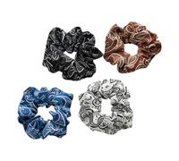 DONFAMDS 4 pcs Large Floral Fabric Hair Scrunchies Wide Decorative Elastic Ponytail Holders for Women Vintage Yellow Black Blue Hair Ties for Birthday and Wedding