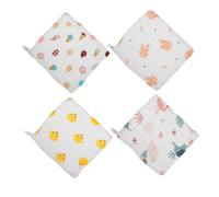 DONFAMDS 4pcs Adorable Animal Pattern Washcloths Cute Rabbit Forest Zoo Bath Face Cloths Soft Cotton