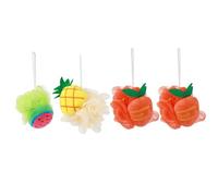 DONFAMDS 4pcs Cartoon Fruit Shape Bath Balls Pe Material Exfoliating Bath Brush with Strong Foaming for Families, Lower Consumption of Shower Gel