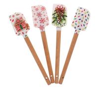 DONFAMDS 4pcs Christmas Silicone Butter Spatulas Baking Pastry Tools with Wooden Handle Non-Corrosive Lightweight Scrapers for Cake Decorating and Cooking