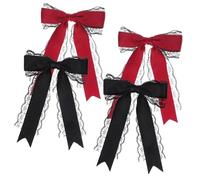 DONFAMDS 4pcs Lace Bow Hairpin Large Red Tails Ribbon Women Girls Wedding Dress Decor Hair Bow Cl Clips for Girls