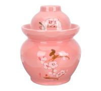DONFAMDS Ceramic Pickle Jar with Double Sealed Lid for Household Fermenting Kimchi and Pickles Smooth Surface Easy Clean Storage Container for Crisp Preserving Traditional Red Plum Pattern