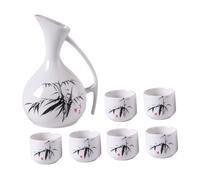 DONFAMDS Ceramic Sake Cups Set Bamboo Pattern Antique Wine Dispensers 4-Piece Sake Serving Set for Home Use Traditional Japanese Style