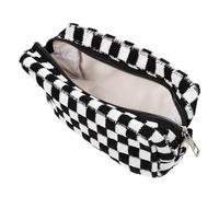DONFAMDS Checkered Plaid Woolen Yarn Large Makeup Bag with Zipper, Portable Travel Toiletry Organizer for Women, Autumn Winter Cosmetic Pouch with Spacious Storage