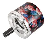 DONFAMDS Creative Flamingo Pattern Small Ashtray with Rotating Lid and Automatic Extinguishing Function, Stainless Steel Windproof Ashtray for Smokers at Home Or Travel Souvenir