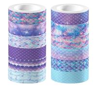DONFAMDS DIY tape Mermaid Scale Washi Tape Set 12 Rolls Decorative Paper Tapes with Iridescent Gradient for Scrapbooking Journaling and Planner Decoration for DIY Lovers