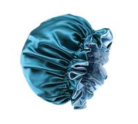 DONFAMDS Double Layer Satin Beauty Hat Large Round Night Sleeping Bonnet for Women Peacock Blue Chemotherapy Hair Cover