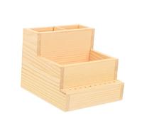 DONFAMDS Double Layer Wooden Manicure Supply Holder Small Multifunctional Makeup Brush Organizer Desktop Cosmetic Storage Box for Home Vanity