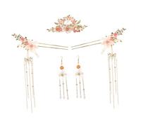 DONFAMDS Flower Pearl Hairpins Ancient Style Hanfu Headwear Wedding Hair Pins Hair Comb Earrings Handmade Jewelry Accessories Chinese Traditional Headwear for Women