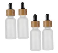 DONFAMDS Glass Dropper Bottles Set 4pcs 30ml Frosted Essential Oil Bottles with Bamboo Wood Grain Cap and Black Rubber Top for Aromatherapy and Diy Skincare Storage