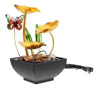 DONFAMDS Indoor Tabletop Water Fountain Metal Iron Art Waterfall Ornament with Flowing Water Feature and Golden Finish, Enhance Ambiance for Home and Office Decor