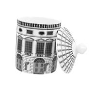 DONFAMDS Nordic Style Decorative Ceramic Storage Jar with Lid Small Black and White Classical Architecture Design Multipurpose Sundries Organizer and Jewelry Holder for Desktop Use