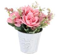 DONFAMDS Pink Faux Silk Flowers in Iron Pot Vintage Style Artificial Wildflower Centerpiece for Home Decor Easy-care Silk and Bouquet Creative DIY Floral Arrangement