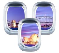 DONFAMDS Plane Window Stickers 3 Sheets PVC Removable Splashproof Landscape Wall Decal for Bedroom and Dining Room Beautiful Airplane Landscape Decal