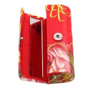 DONFAMDS Portable Red Silk Lipstick Pouch for Women with Embroidered Floral Design, Compact and Lightweight Cosmetic Organiser Bag with Mirror, for Traveling and Dates