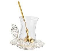 DONFAMDS Vintage Glass Tea Cup with Spoon Ergonomic Handle High Grade Glass for Coffee Milk and Flowering Tea Suitable for Home Office and Restaurant Use Drinkware