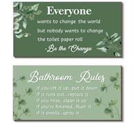 DONFENTHY 2 Pcs Green Bathroom Rules Decor Sage Green Bathroom Decor Farmhouse Wooden Green Wall Art Sage Green Bathroom Accessories for Bathroom Toilet Decor(Green, 12x6 Inch)