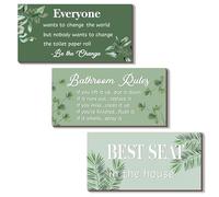 DONFENTHY 3 Pcs Green Bathroom Rules Decor Sage Farmhouse Wooden Best Seat in The House Wall Art Green Toilet Bathroom Accessories(10x5")