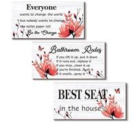DONFENTHY 3 Pieces Red Bathroom Decor Bathroom Rules Wall Art Flower Sign Best Seat in The House Rustic Farmhouse Wooden Sign for Toilet (Red 10x5 Inch)