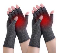 Donfri 2 Pairs Arthritis Hand Compression Gloves Fingerless Design for Men Women Relieve Symptoms Rheumatoid Osteoarthritis Raynauds Disease Breathable Comfortable Fit Machine Washable (Grey, L)