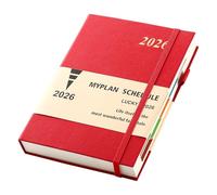 Donfulfip 2026 Diary A5 Day Per Page,Agenda 2026 A5 Page a Day Full Year Planner,Academic Diary 2026 from Jan to Dec,Daily & Monthly Planner with Pen Loop, Colorful Month Tabs,Inner Pocket (Red)