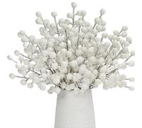 Donfulily 24 Pcs Artificial Snow Berry Stems, 9'' Frosted Holly Berry Branch Christmas Tree Pick Spray for Xmas Tree Decoration Wreath Making Supplies Vase Filler DIY Craft Holiday Home Decor (White)