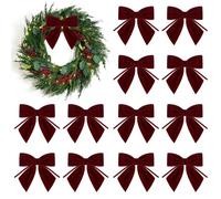 Donfulily Set of 12 Burgundy Red Velvet Bows for Christmas Tree Decorations Gift Wrapping Crafts Holiday Garland Garland Fireplace Staircase Wedding Home Decor,4x4 Inch