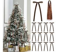Donfulily Set of 12 Pcs Vintage Velvet Bow and 3000 Strands Tinsel Icicles, 5.9" x 11.81" Rustic Ribbon Bows Foil Fringe for Christmas Tree Decoration Holiday Wedding Home Decor (Coffee)