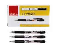 Dong-A U-Knock Gel Ink Ballpoint Pen U-Spring Technology 0.5mm (1 Dozen) Smooth Writing (Black)