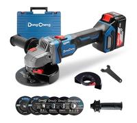 Dong Cheng 20V Cordless Angle Grinder 125mm, DSC Protection, 4.0Ah Kit | 9000RPM, Tool-free Guard, 6 Discs, 3 Variable Speed Control for Precise Weld Smoothing, Deburring & Stainless Steel Finishing