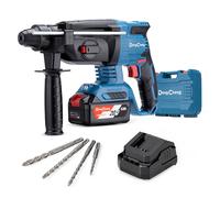 Dong Cheng 20V SDS-Plus 2.8J Cordless Hammer Drill with 4.0Ah Battery | Brushless Rotary Hammer Drill with Safety Clutch, 4 Functions, LED Light with Vibration Control, 4 Drills & Carry Bag