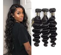 DONG H hair 12A Loose Deep Wave Human Hair 3 Bundles Brazilian Human Hair Loose Deep Human Hair 100% Unprocessed Loose Wave Human Hair for Women (16" 18" 20" 3 Bundles)
