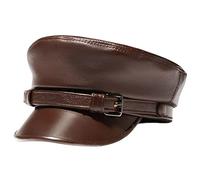 DongBao Leather Greek Fisherman Hat Newsboy Cabbie Cap for Men Women Fiddler Hat Flat Cap Dark Brown