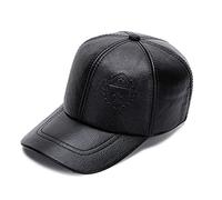 DongBao Men's Leather Baseball Cap Driver Trucker Hat Sun Hat Adjustable Outdoor Snapback Black