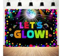 Dongbei 7x5ft Neon Backdrop Glow in The Dark Backdrop Let's Glow Party Decorations, Lightweight and Easy to Hang, Polyester Fabric Kids Birthday Decor Banner