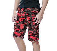 DONGD Mens Camo Cargo Shorts Relaxed Fit Outdoor Cotton Twill Cargo Shorts, Red Camo, 32