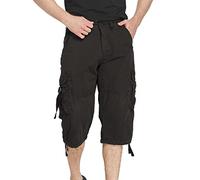 DONGD Mens Cargo Shorts 3/4 Relaxted Fit Capri Pants Below Knee Cargo Short, Black, 32