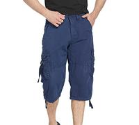 DONGD Mens Cargo Shorts 3/4 Relaxted Fit Capri Pants Below Knee Cargo Short, Navy Blue, 32